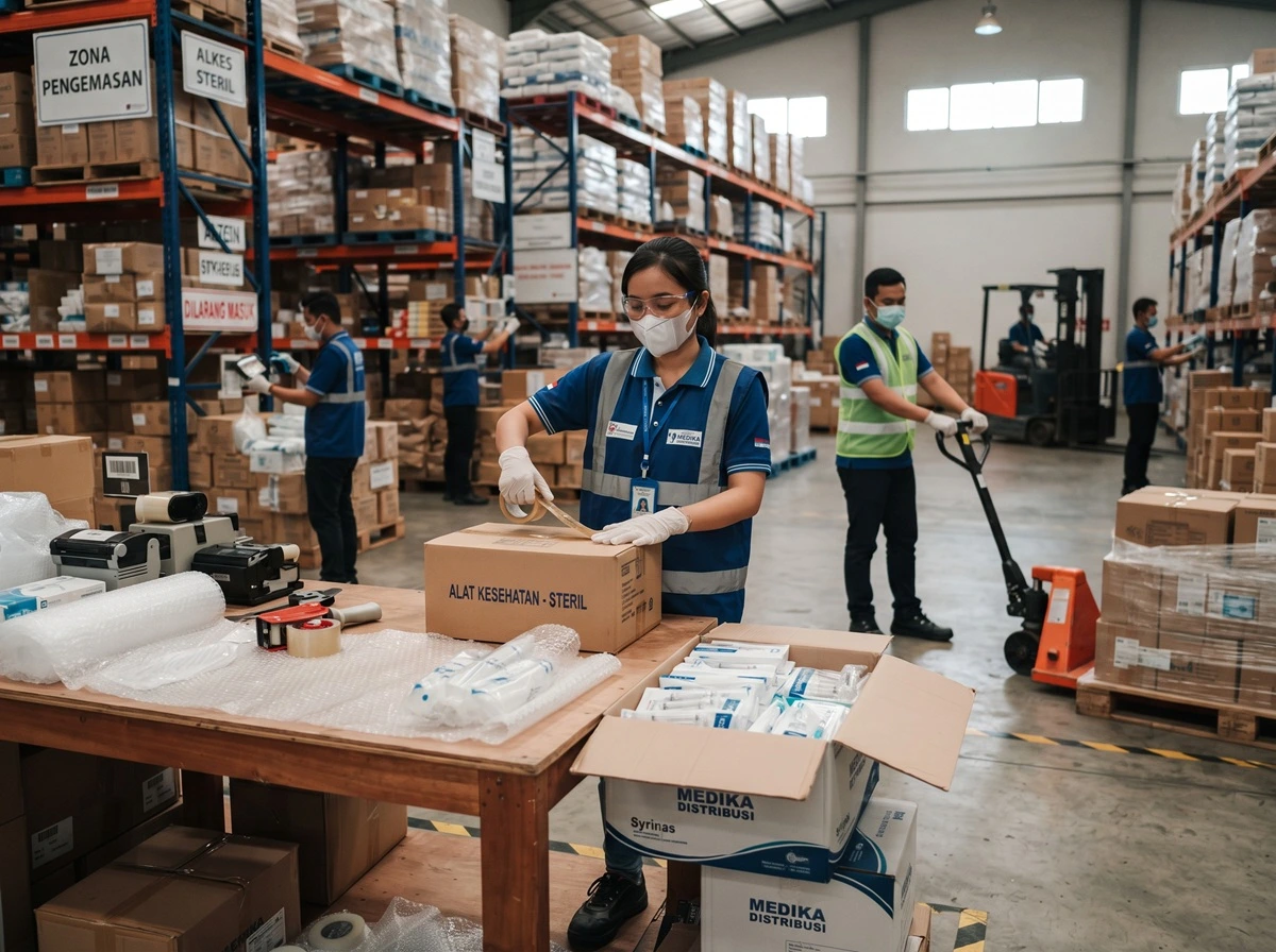 Gudang distribusi alat kesehatan dengan sistem ERP Acumatica